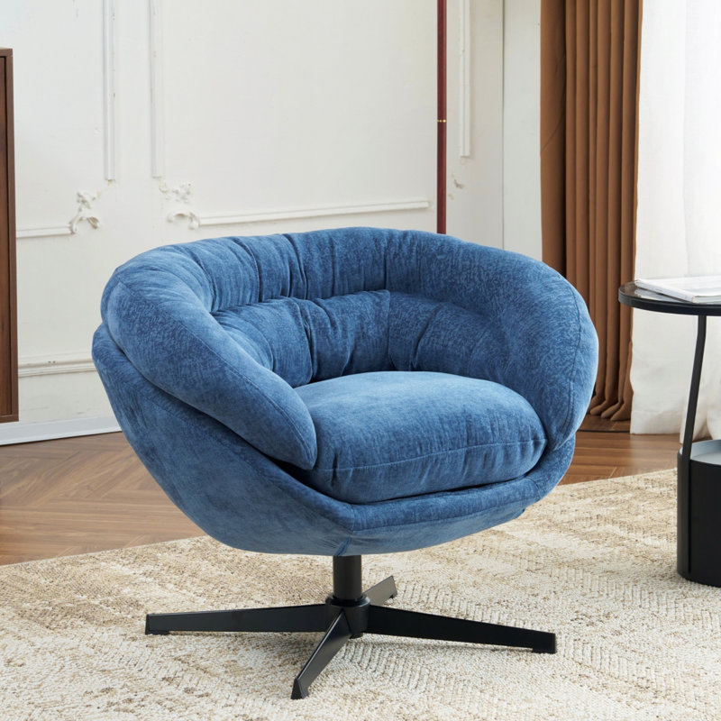 Fauteuil d'appoint pivotant rembourré, Chenille bleue marine