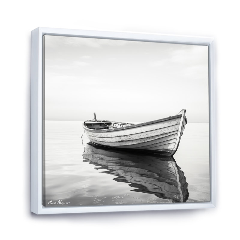 Bateau de pêche noir et blanc minimalisme sur toile, Toile tendue, H 36 po x l 36 po