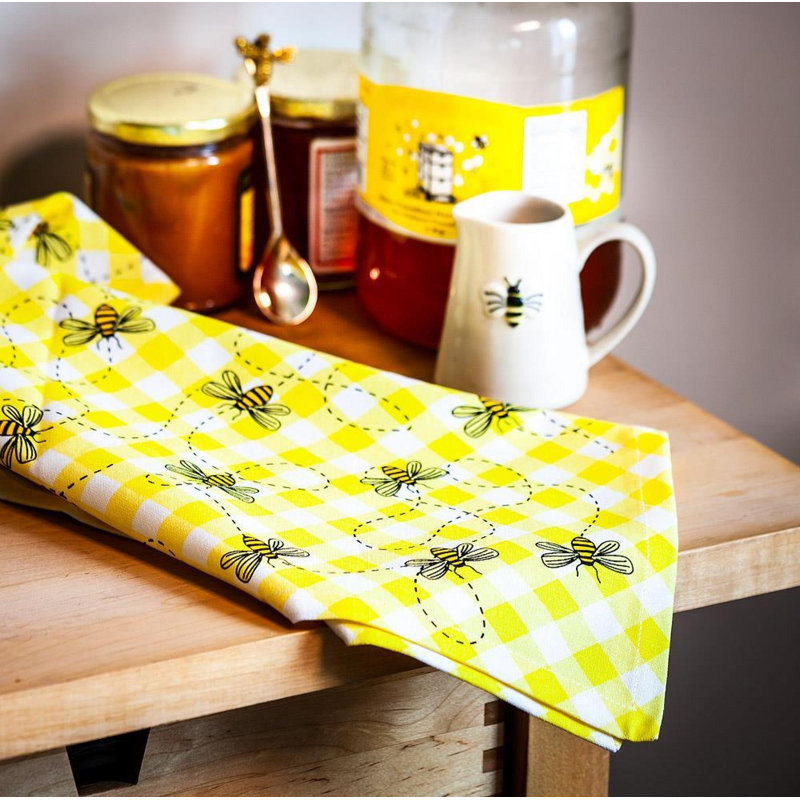 Gingham Prnt & Bees Tea Towel