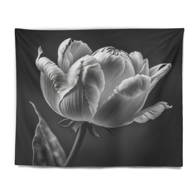 Close-up Of Black And White Tulip II Polyester Tapestry