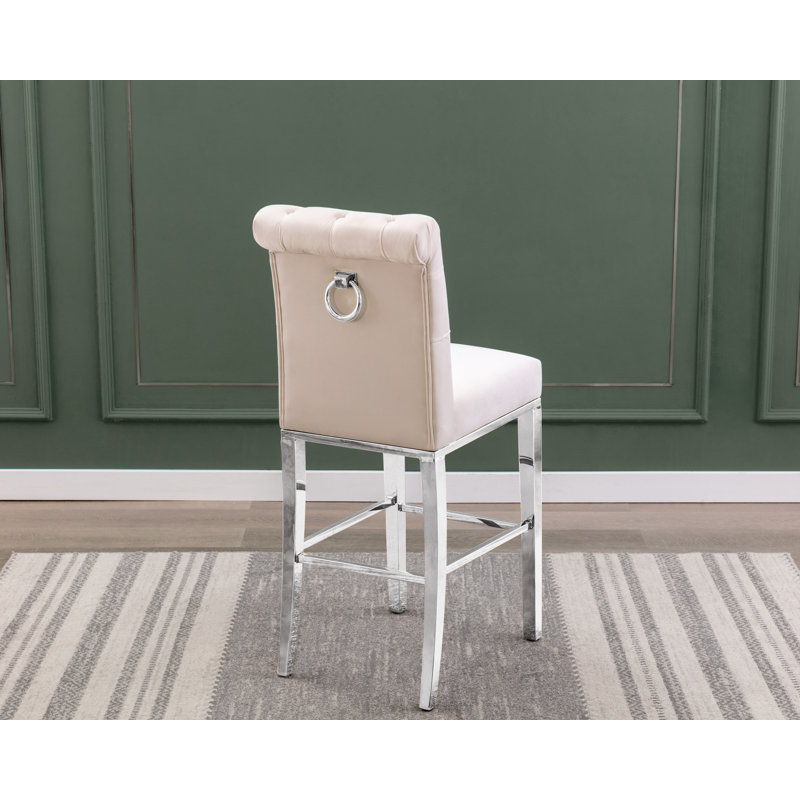 Kaarle Upholstered Counter Stool with Metal Frame, Bar Stool (29" Seat Height), Cream Seat/Silver Frame