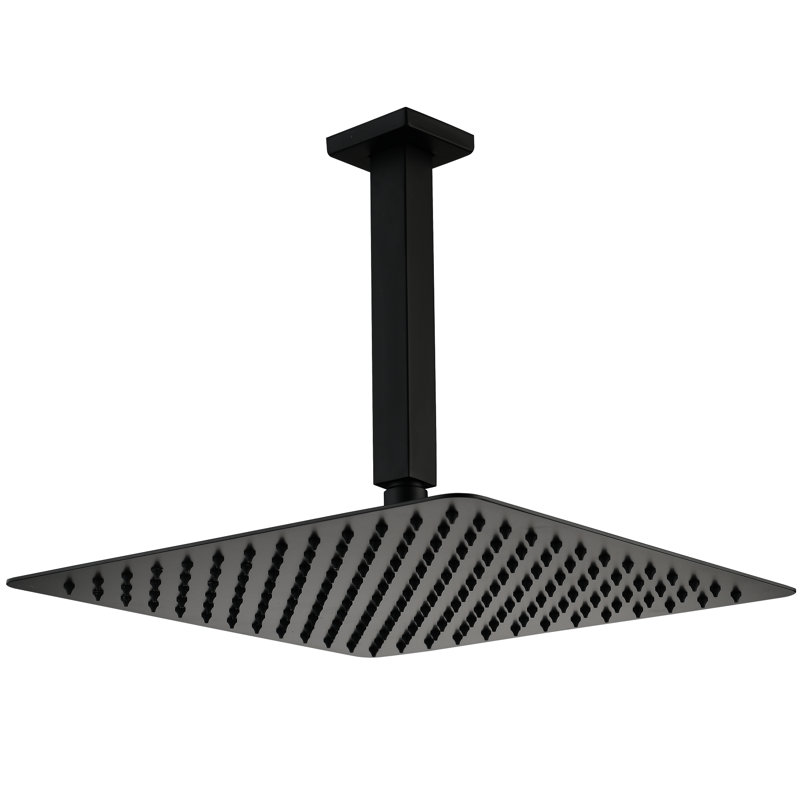 Matte Black Ceiling Mounted Shower System. 16" Brass Head. Provides Natural Rainfall Pleasure. Self-Cleaning Nozzle Ensures Smooth Water Release. Compliant With American Standard . 15.24" Width X