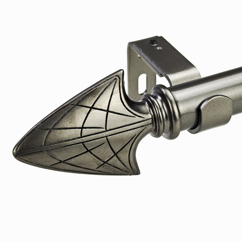 Tringle à rideaux simple ajustable avec fleuron, 37" - 72", Nickel foncé
