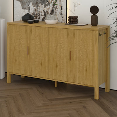Buffet 57,5 "avec portes rayées, supports de rangement à l'arrière et crochets latéraux, tablettes réglables