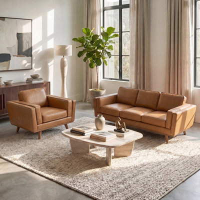 2-Piece Upholstered Square Arm Sofa Set