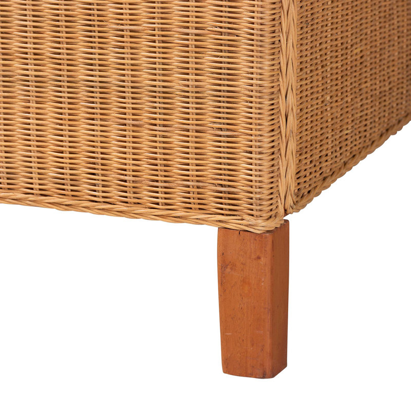 Bali & Pari Melanie Natural Rattan Bed - Coastal Boho Bed Frame With Scalloped Headboard, King, King