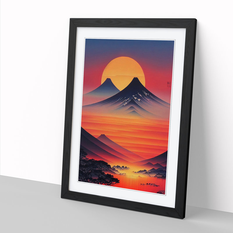 Waldman Japanese Sunset Art Painting Framed Print, 64" H x 46" W, Brown
