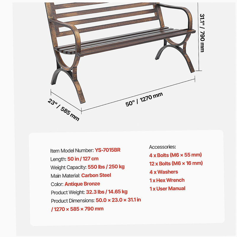 Banc d'extérieur pour terrasse 50 pouces