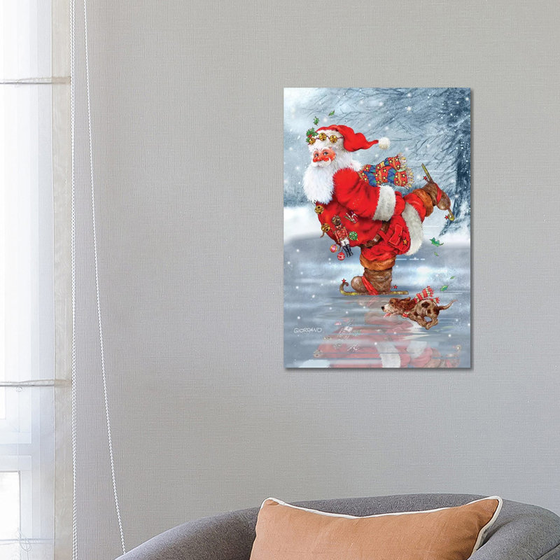 Skating Santa 1 Piece Wrapped Canvas Painting, 66.04 cm H x 45.72 cm W x 3.175 cm D