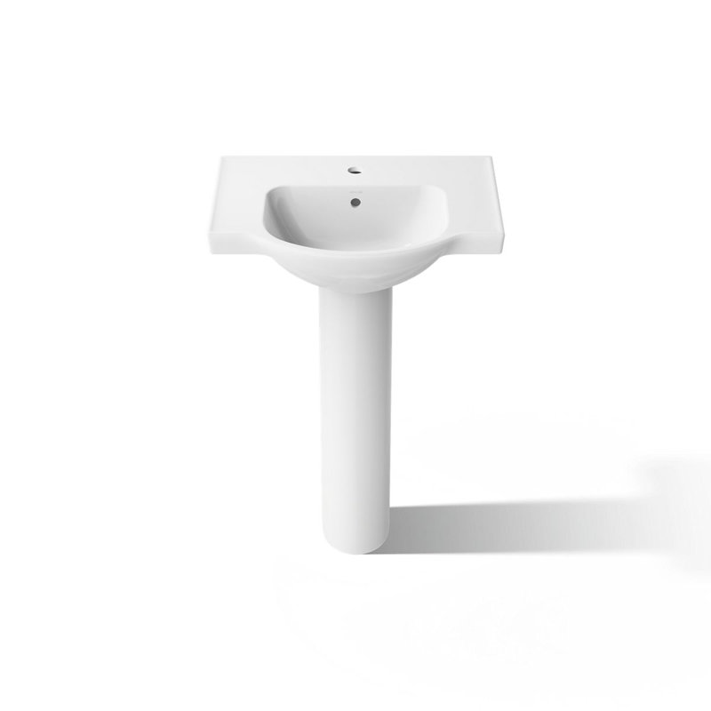 Veer™ Ceramic Pedestal Bathroom Sink with Overflow, White, Single, 35.5" H x 24" L x 18.25" W