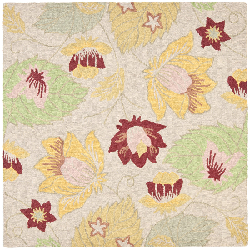 Emrick Blossom Hand Hooked Wool Floral Rug, Square 6'