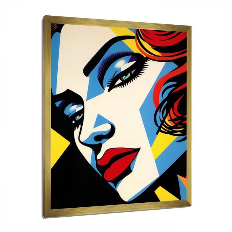 Portrait de femme rétro Pop Art I, H 32 po x l 24 po x P 1 po, Encadrement doré