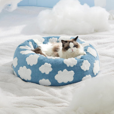 Lesure Cozy Round Donut Pet Bed, Soft Jacquard Plush with Anti-Slip Bottom, Washable for Cats & Small Dogs