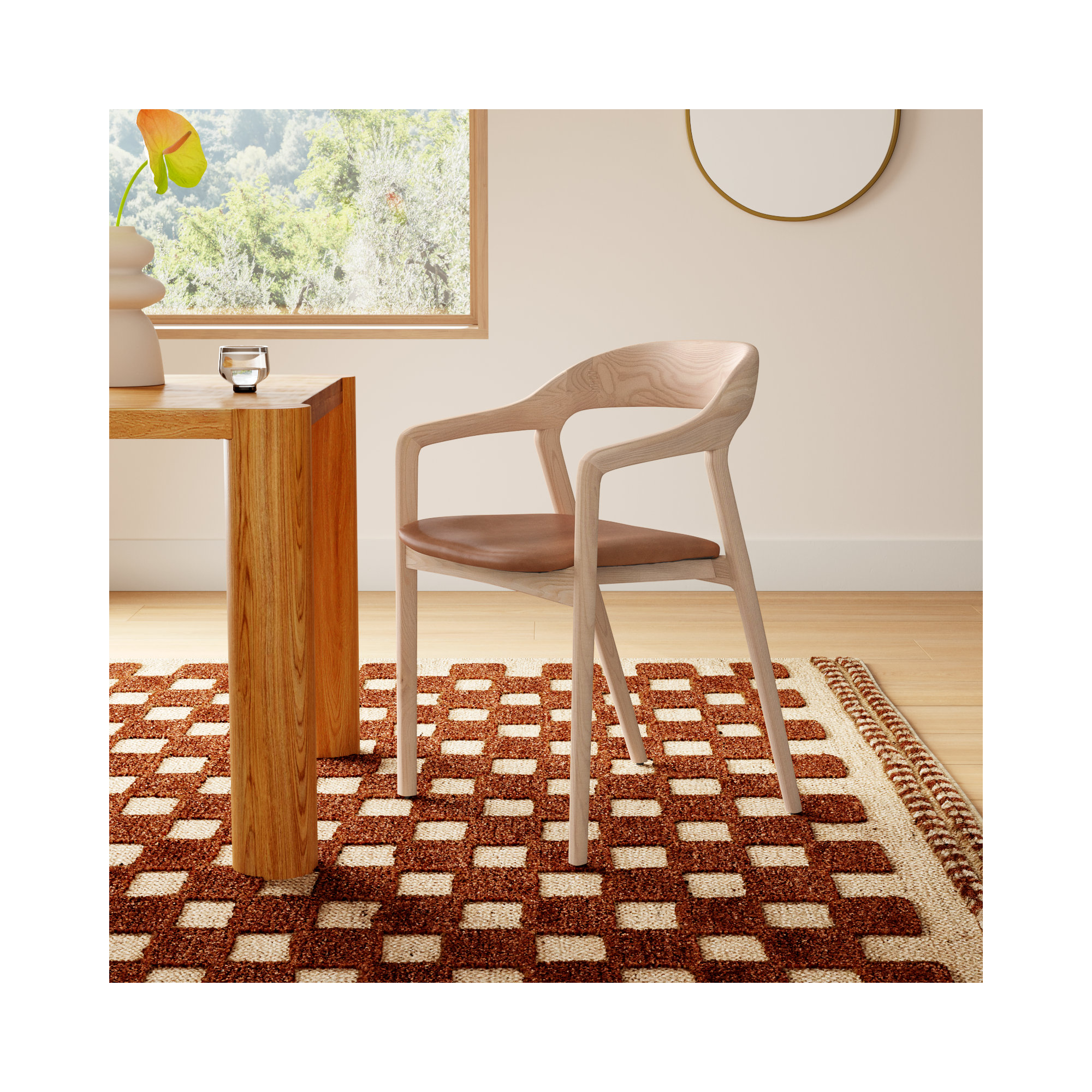 Kayla Leather Dining Armchair, Sonoma Butterscotch Top Grain Leather, Natural