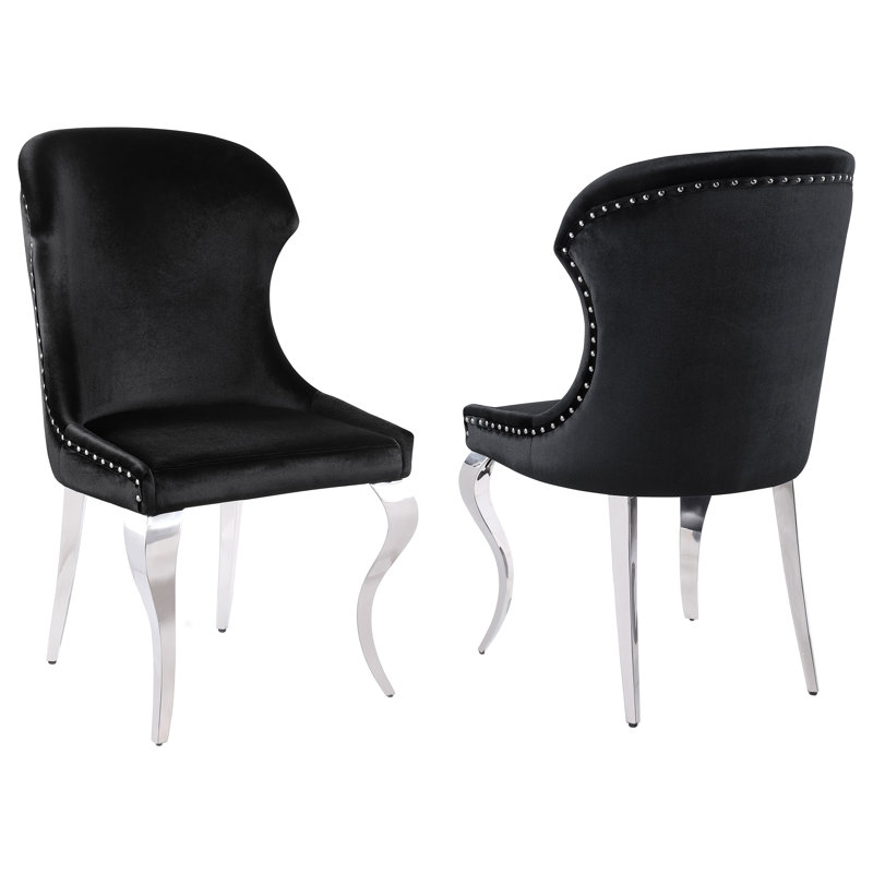 Kerasoula Velvet Side Chair Dining Chair Set of 2, Black