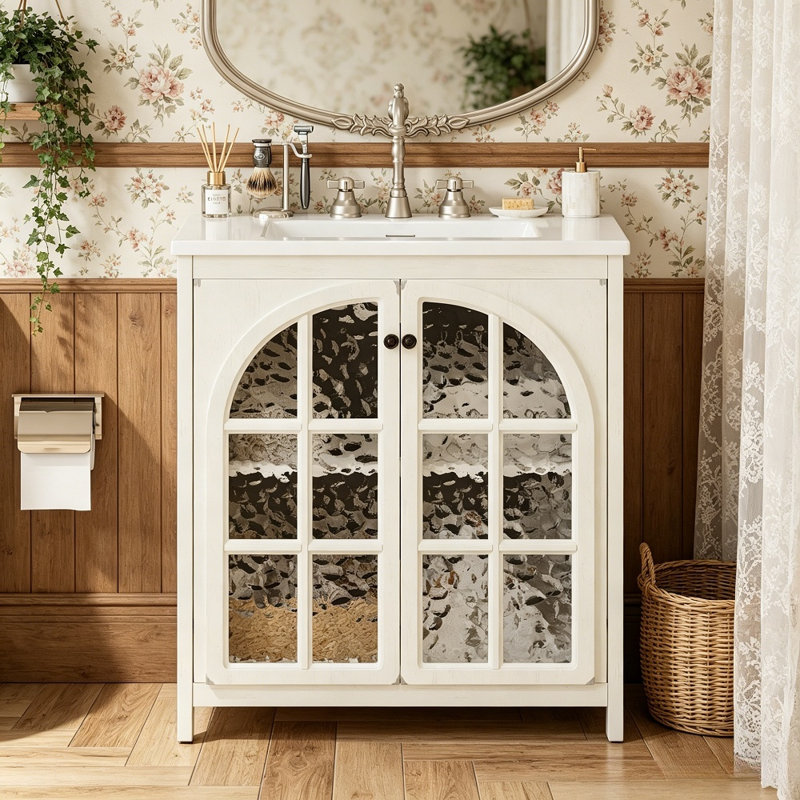 Meuble-lavabo 31 po avec lavabo en céramique et portes à fermeture en douceur, Blanc