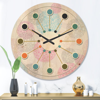 Horloge murale circulaire en bois à motif géométrique abstrait III