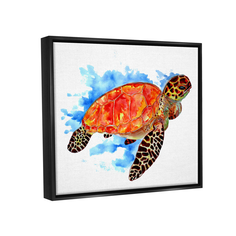 «Bold Orange Nautical Turtle» par Sebastian Grafmann - cadre flottant, impression sur toile, Cadre flottant noir de jais