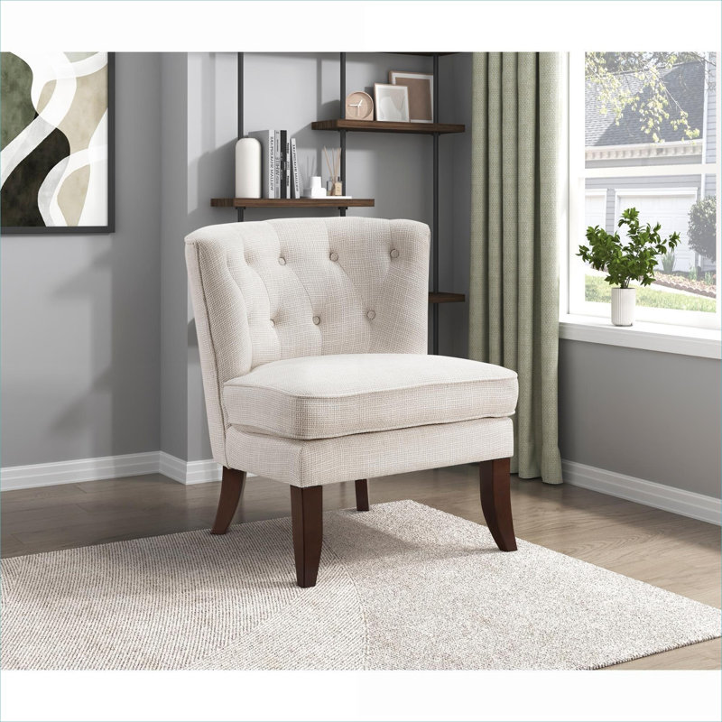 Fauteuil d'appoint beige chaud avec sièges capitonnés classiques de salon avec pieds en bois massif, Beige