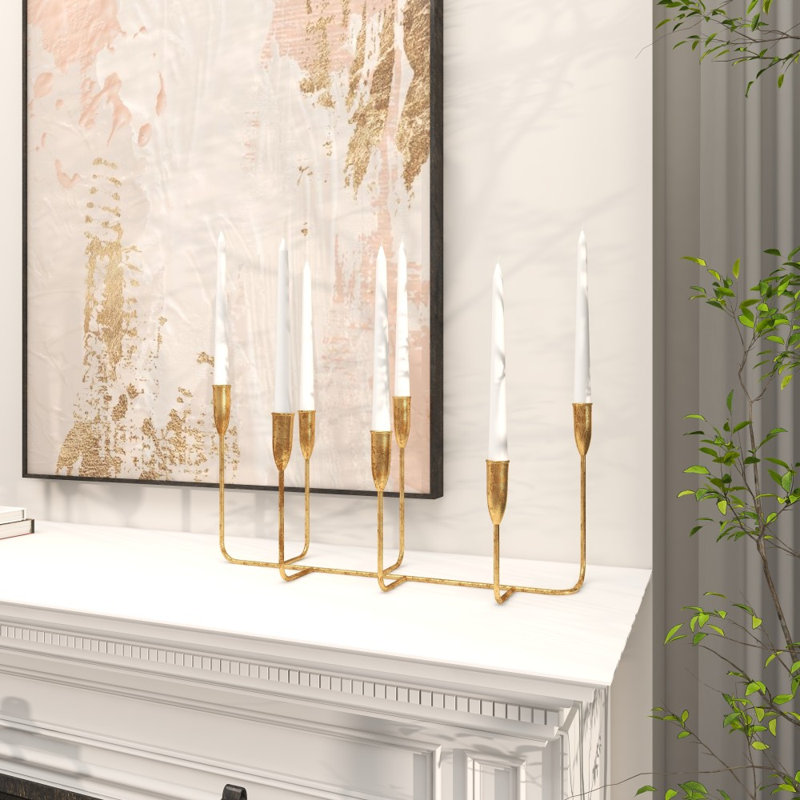 Galya Modern Metal Candelabra Holder, Gold, 10" H x 20.6" W x 7.4" D