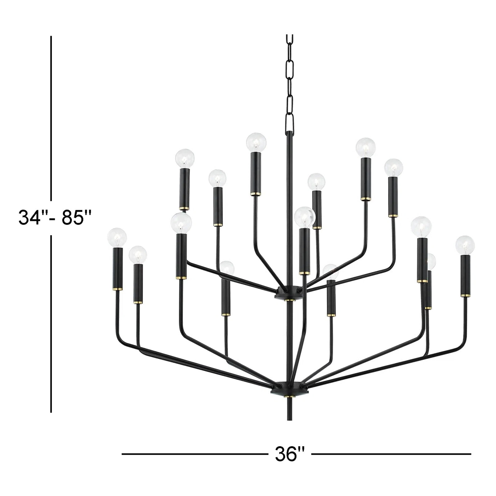 15-Light Chandelier, Aged Brass/Soft Black