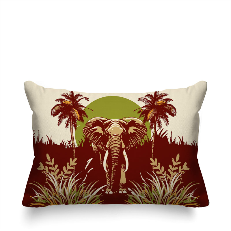 Coussin rectangulaire intérieur / extérieur Sima Elephant, Rouge, Rectangle H 18 po x l 25 po