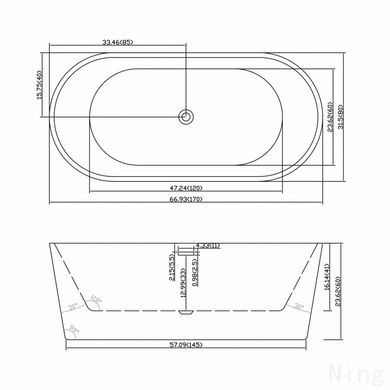 67" Acrylic Freestanding Bathtub, Stand Alone Soaking Tub, Chrome