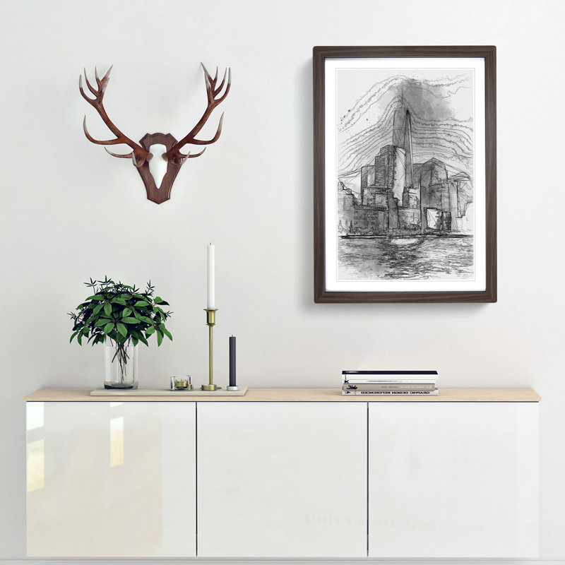 Freedom Tower in New York City in Abstract - Picture Frame Graphic Art Print, 48cm H x 36cm W x 2cm D, Walnut Framed