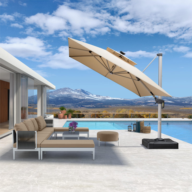 Samoti 3m X 9m Rectangle Cantilever Parasol, Beige, 300cm W x 400cm D, With Base