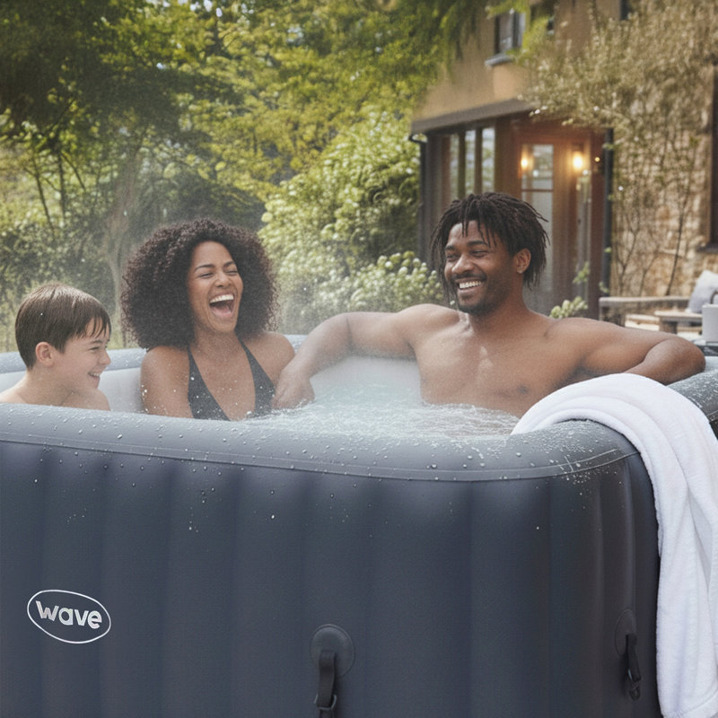 Wave | 4-Person Round Inflatable Hot Tub | 110-Jet PVC Spa with Integrated Heater, Dark Gray