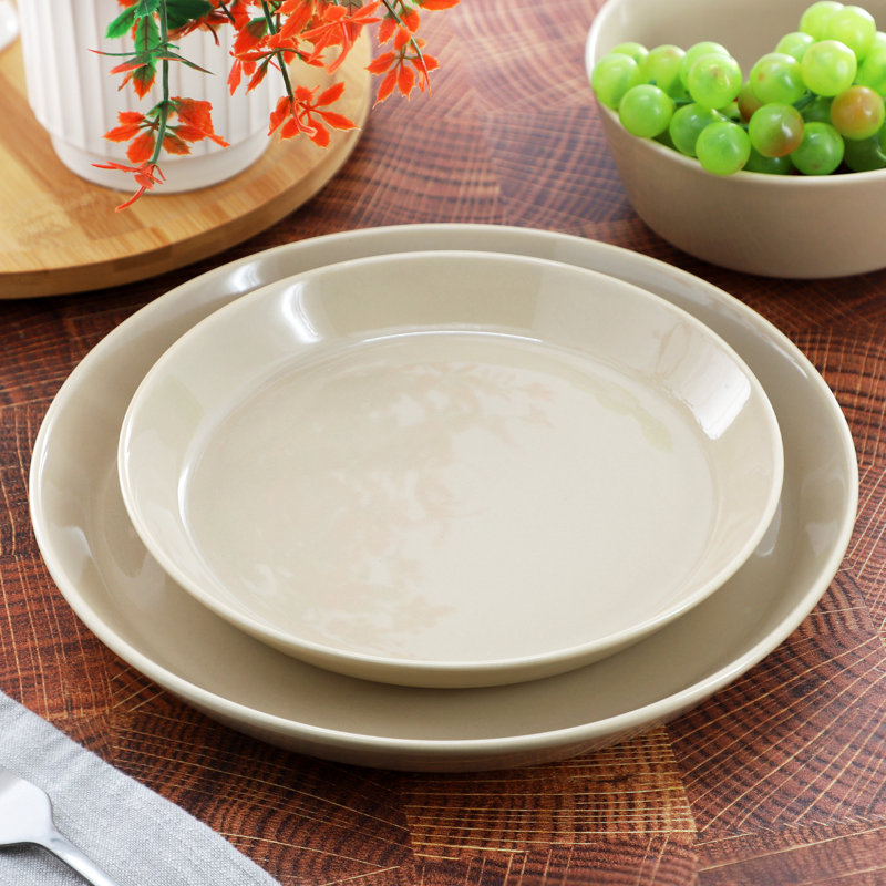  Sunlit Mist 12 Piece Round Stoneware Dinnerware Set in Cream, Ivory