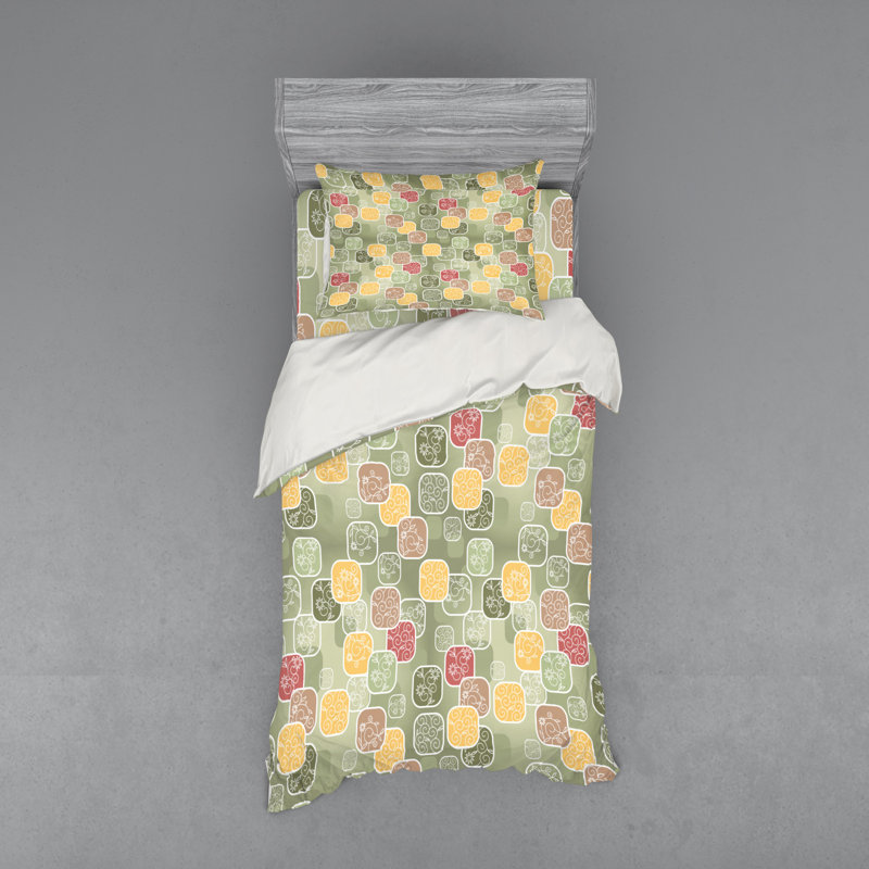 Ensemble de housse de couette en microfibre vert clair / orange / jaune, Housse de couette simple TG + 2 articles suppléme