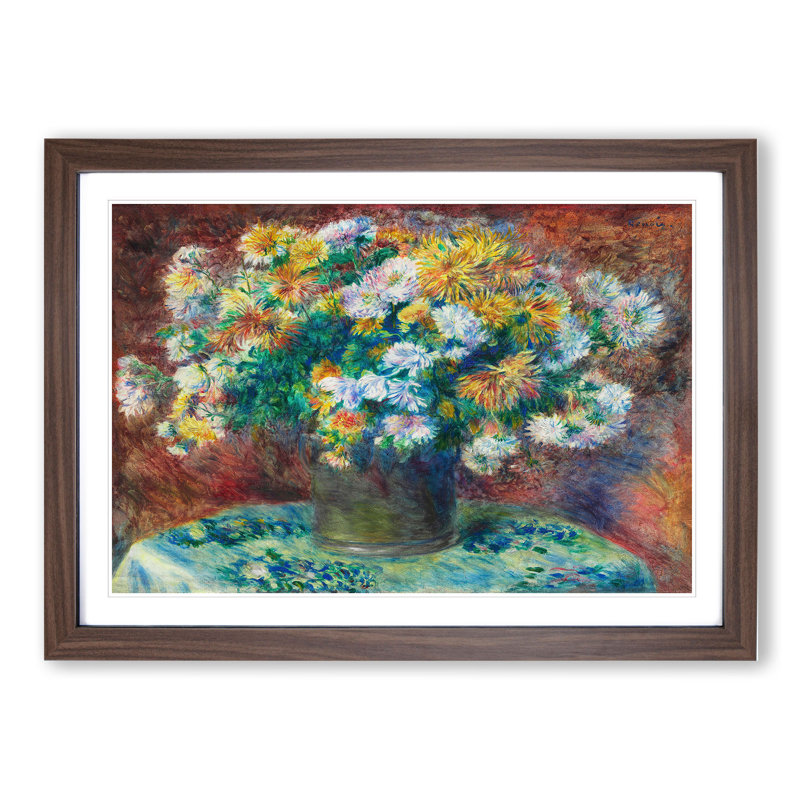 Chrysanthemums by Pierre-Auguste Renoir - Picture Frame Painting, 27cm H x 36cm W x 2cm D, Walnut Framed