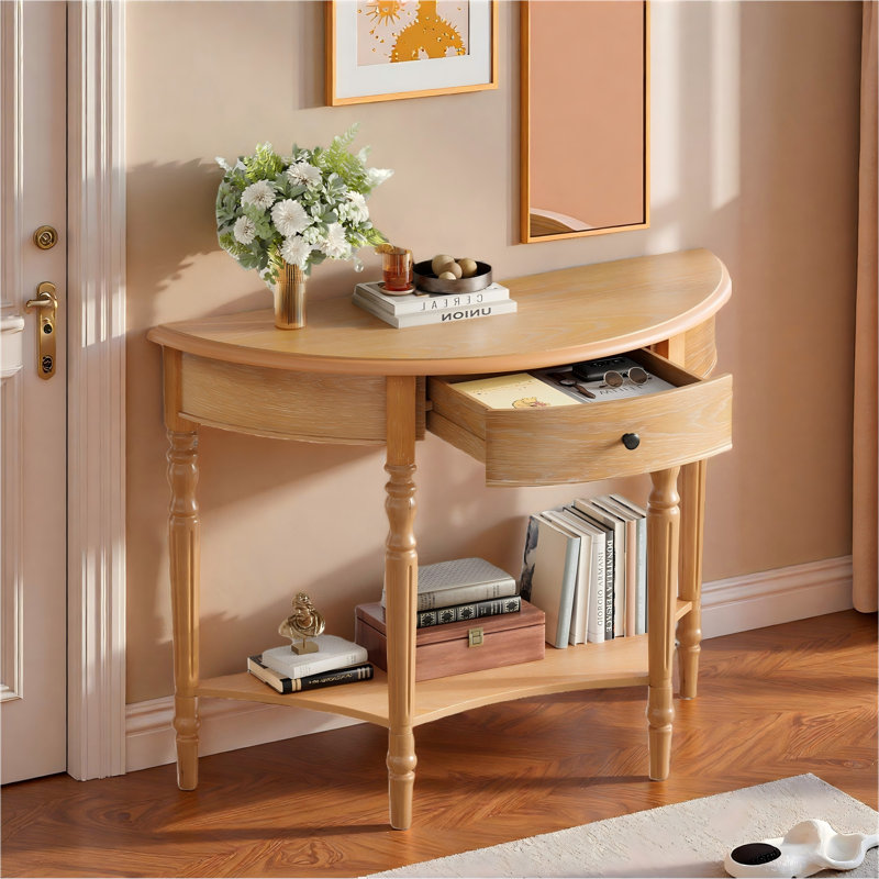 Console Farmhouse avec un tiroir et une tablette de rangement, Naturel