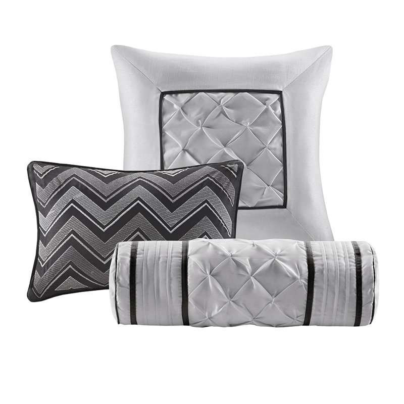 Shelby 7-Piece Padded Comforter Set, Black, Queen Comforter + 6 Additional Pieces
