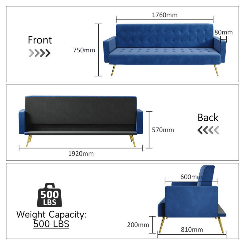 176*60*75cm Multi-functional Premium Plush Comfort Sofa for Living Room, Blue