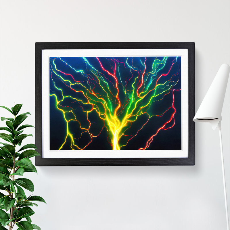 XH1022-3005X Electricity Art Painting Vol.3 - Single Picture Frame Print, 46cm H x 64cm W x 2cm D, Black 