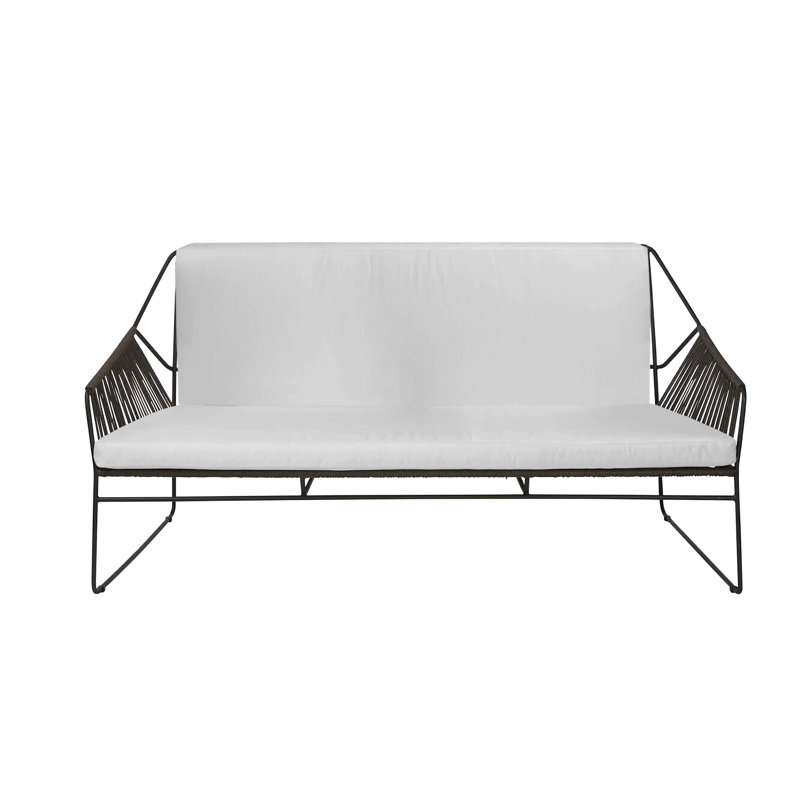 Sandur 61'' Wide Metal Loveseat with Cushions, Anthracite Rope/Anthracite Frame, Canvas Natural Sunbrella® Canvas