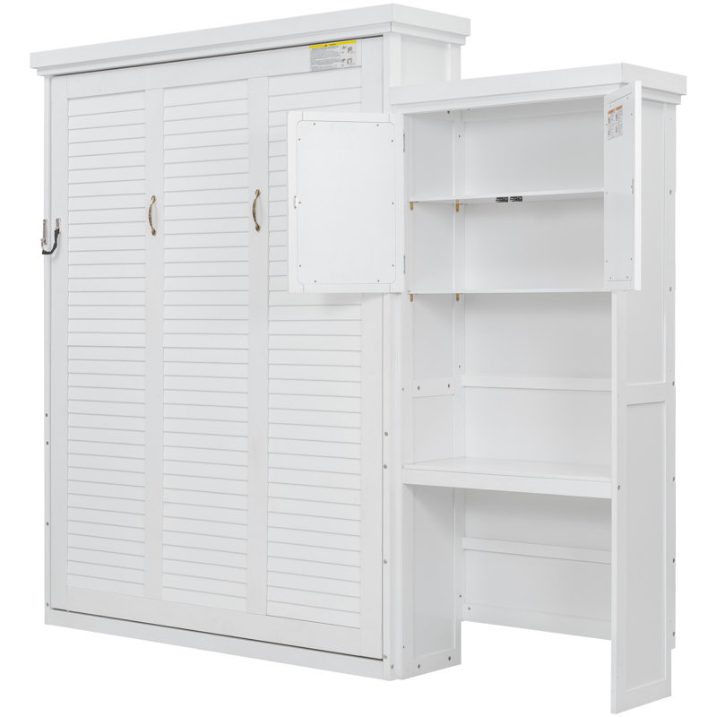 Grand lit, blanc, tablettes à persiennes, bois de pin, pliable, jour