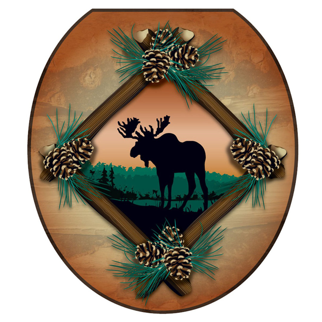 Rustic Cabin Moose Toilet Seat Decal – Toilet Tattoos Static Cling Vinyl Lid Cover Fits Round & Elongated Seats Toilet Tattoos Toilet 