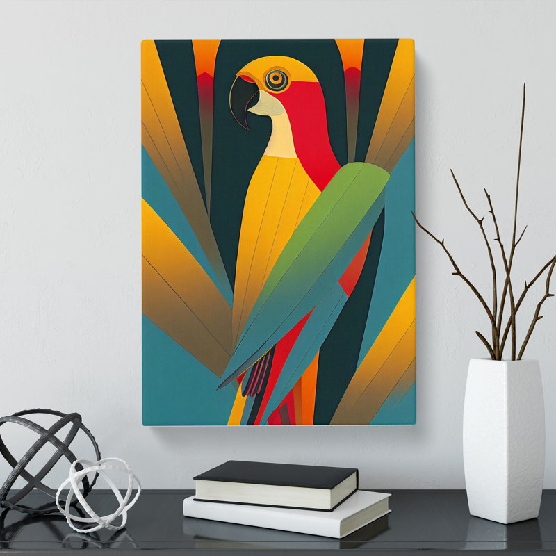 CAN-V0523-1747X Parrot Art Deco - Wrapped Canvas Print, 50cm H x 35cm W, No frame