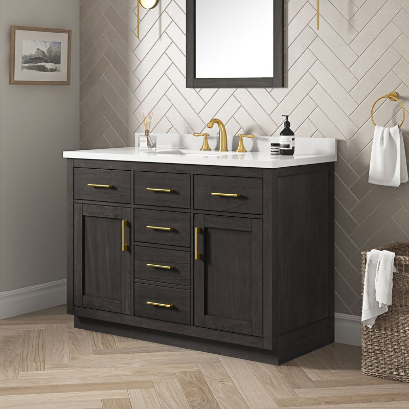 OVE Decors Bailey 48" Single Bathroom Vanity with White Quartz Countertop, Matching Backsplash And Power Bar