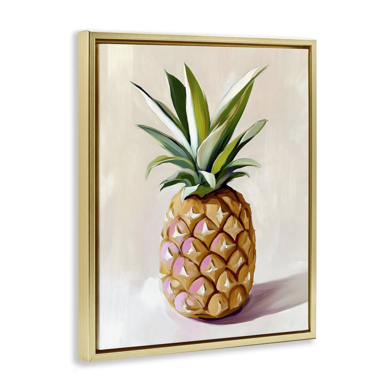Cadre flottant pastel ananas aux fruits tropicaux, design par The Prints Vibe, 31 x 25, Metallic Gold Floater Framed