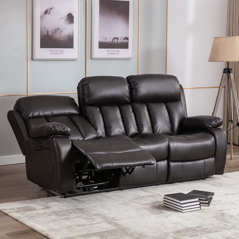 Deneka 3 Seater Linen Reclining Sofa, Brown
