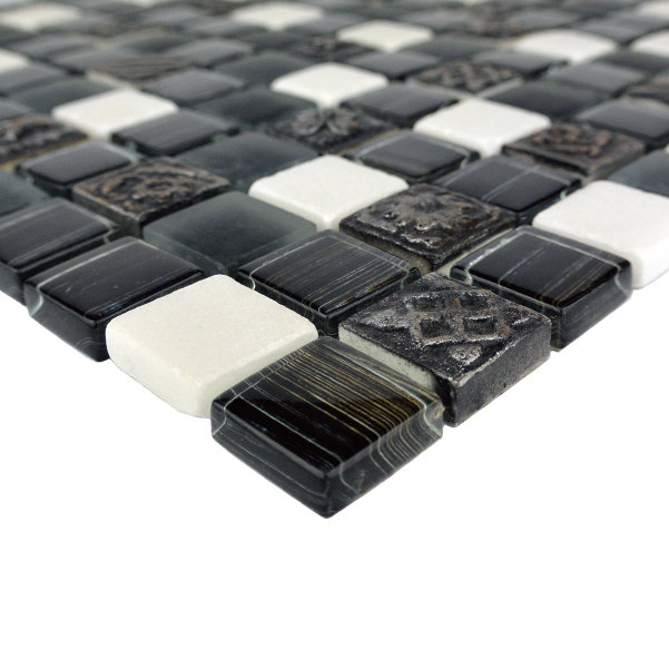 Monarchy 1 in. x 1 in. Glass & Stone Pressed Edge Square Mosaic Decorative Kitchen & Bathroom Wall Tile