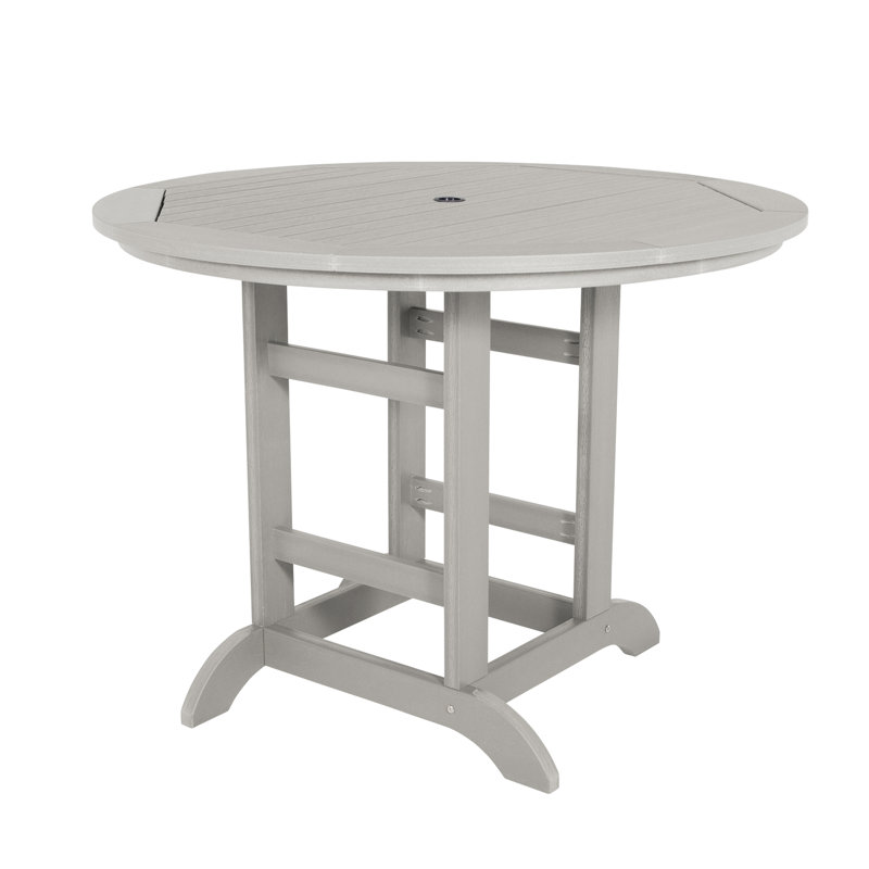 Tion Round Outdoor Dining Table with Umbrella Hole in Counter Height (36"), 36" H x 48" L x 48" W, Harbor Gray