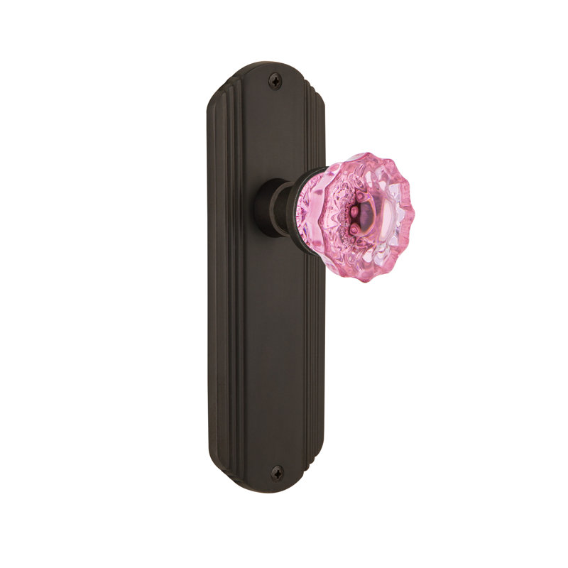 Plaque décorative avec bouton de porte rose cristal, 2 3/8, Bronze frotté à l'huile