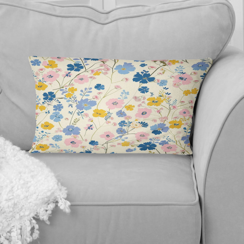 Coussin lombaire campagnard bleu et jaune