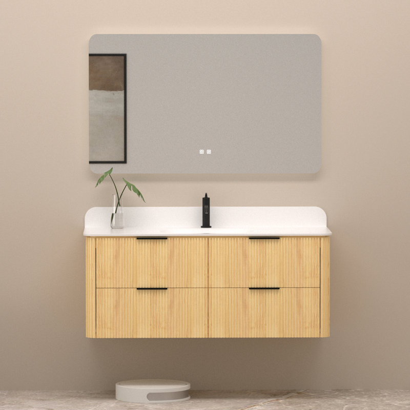 Oakridge 48 Inch Wall Mounted Single Bathroom Vanity With Top With Overflow, Pre-Assembled, 48"