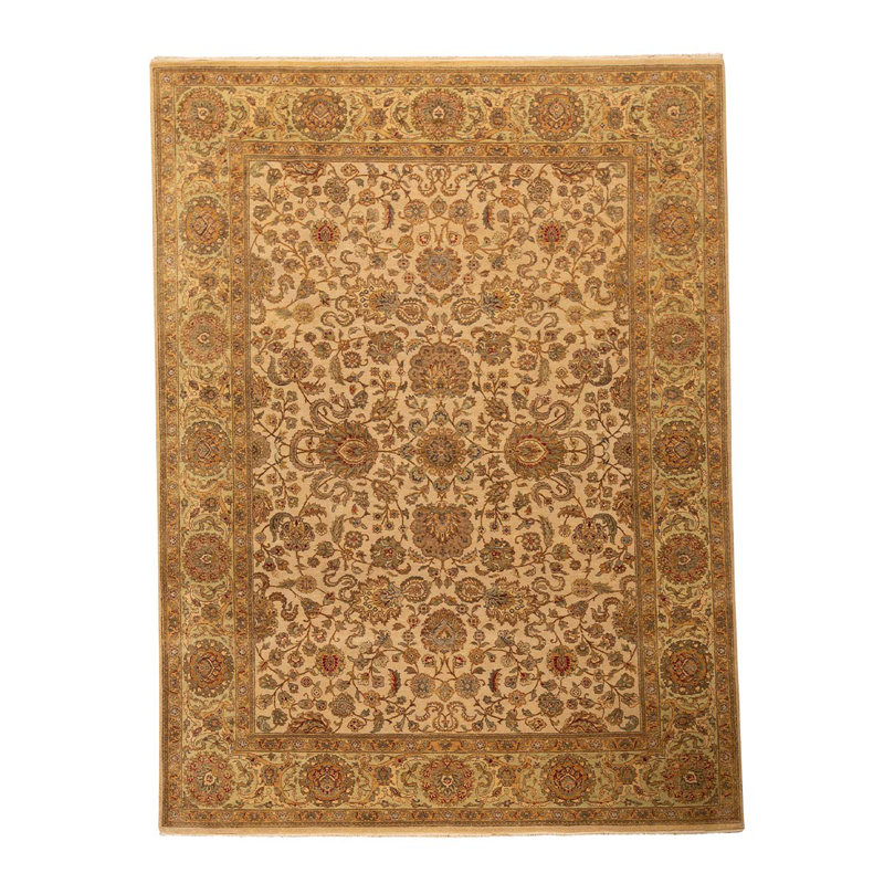 Tapis oriental brun / beige / jaune en laine noué à la main 8 pi 11 po x 12 pi 2 po Oriental